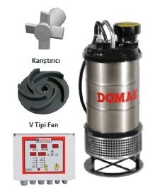 Domak ASGÇ407 5.5Hp 380V Gömlekli Paslanmaz Çelik Gövdeli Karıştırıcılı Atık Su Dalgıç Pompa