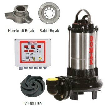 Domak AST1025 B5 5.5Hp 380V Paslanmaz Çelik Gövdeli Bıçaklı Atık Su Panolu Dalgıç Elektropomp