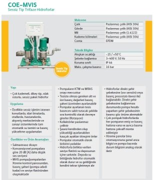 Wilo COE2-MVIS210  380V  2x3 Hp  İki Pompalı Kademeli Sessiz Komple Paslanmaz Paket Hidrofor
