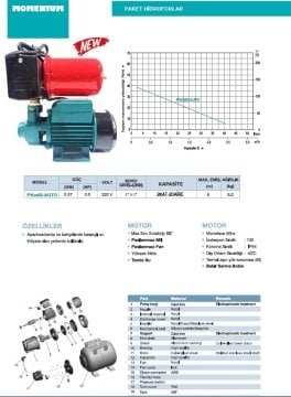 Momentum PKm60-AUTO  0.5Hp 220V  Preferikal Pompalı Paket Hidrofor