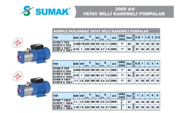 Sumak SYMTP 5 75/5   0.75Hp 380V  Komple Paslanmaz Yatay Milli Kademeli Pompa - 2900 d/d