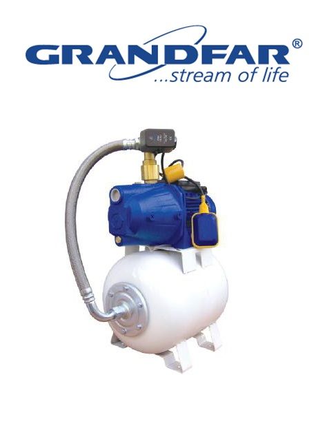Grandfar AUTO-Jet 100-24lt 1Hp 220V Kendinden Emişli Döküm Gövdeli Jet Pompalı 24 Litre Yatay Tanklı Paket Hidrofor