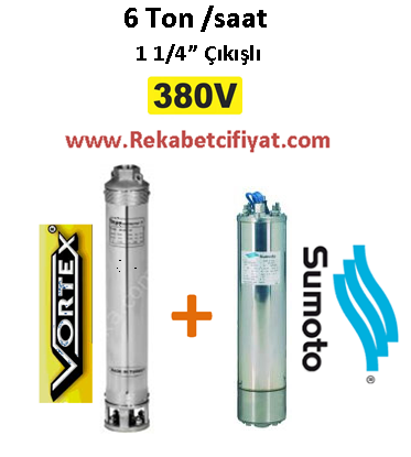 6 GM - 27 3HP 380V Vortex Pompa+ Sumoto Motor Derin Kuyu Dalgıç Pompası