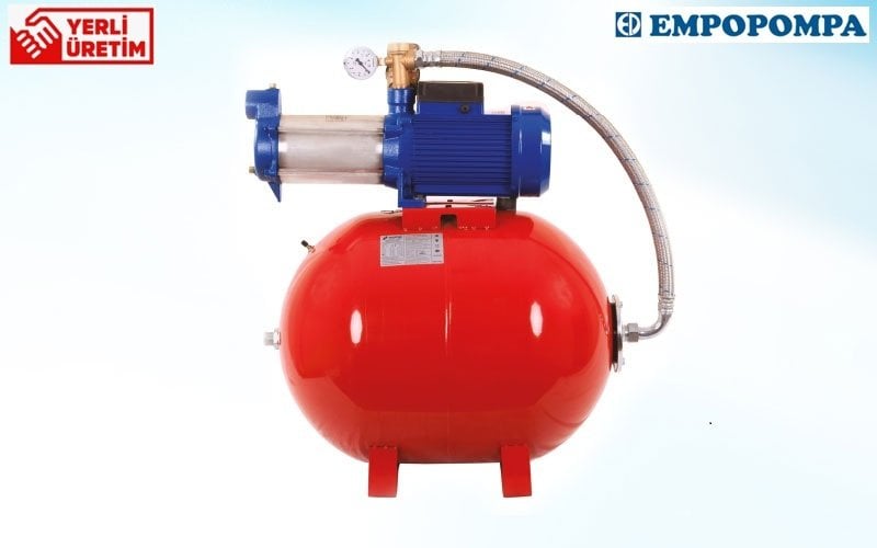 Empo EMH-M/T 90/8    4Hp 380V   100 Litre Yatık Tanklı Yatay Milli Çok Kademeli Paket Hidrofor