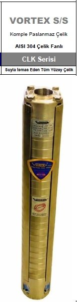 Vortex 4 CLK 5A-12 1.5Hp 12 Kademeli 4\'\' Komple Paslanmaz Çelik Dalgıç Pompa Kademesi (TEK POMPA)