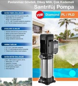 Alarko  PLD  4-7      2.4Hp  220V    Paslanmaz Gövdeli Dikey Milli Çok Kademeli Santrifüj Pompa