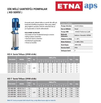 Etna APS KO 35/6-110  15Hp 380V Döküm Gövdeli Noril Fanlı Dik Milli Çok Kademeli Kompakt Yapılı Verimli Santrifüj Pompa - (2900 d/dk)