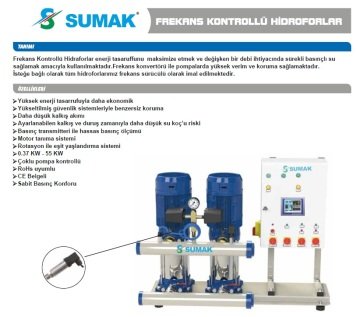 Sumak SHT 8C  300/8 FK   3X2.2 kW  380V  Üç Pompalı Düşey Milli Kademeli Frekans Kontrollü Hidrofor