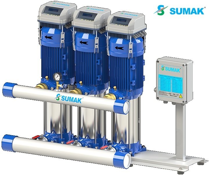 Sumak SHT 8C  400/10 FK   3X3 kW  380V  Üç Pompalı Düşey Milli Kademeli Frekans Kontrollü Hidrofor