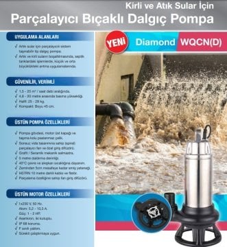 ALARKO WQCND 15-15    2hp 380v Bıçaklı Foseptik Dalgıç Pompa