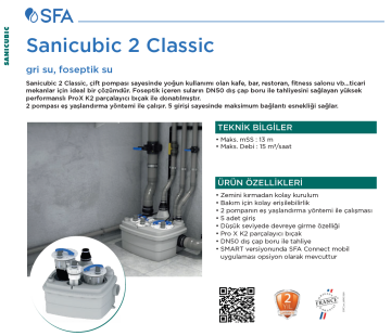 SFA SANICUBIC 2 Classic Atık Su Pompası | Yüksek Kapasiteli Profesyonel Çözüm