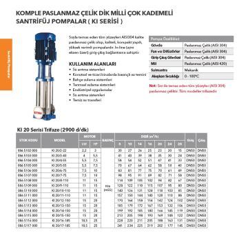 Etna KI 5/6-11  1.5Hp 380V Komple Paslanmaz Çelik Dik Milli Çok Kademeli Kompakt Yapılı İnline Bağlantılı Santrifüj Pompa -2900 d/dk(Aisi 304)