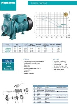 Momentum PHM/5BM  1.5Hp 220v Döküm Gövdeli Tek Fanlı Pompa