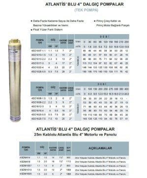Atlantis Blu  4SDM414     1.5Hp 220V   14 Kademeli  4\'\'  Dalgıç Pompa  (25m kablolu, motorlu, panolu)