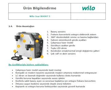 Wilo Isar BOOST5-E-5-2G Frekans Kontrollü Süper Sessiz Hidrofor