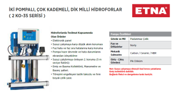 Etna 2 KO 35/7-150 20hp 380v İki Pompalı Çok Kademeli Paket Hidrofor