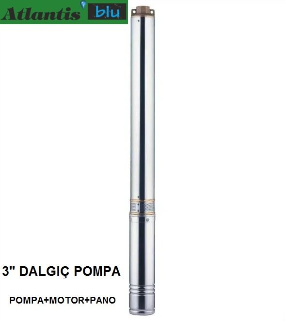 Atlantis Blu  3SDM3.5/12     0.75Hp 220V   12 Kademeli  3''  Dalgıç Pompa  (Motor+Pompa+Pano)