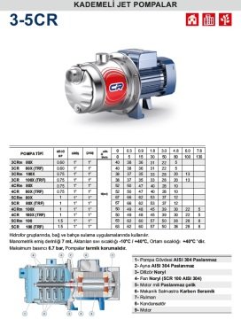 Pedrollo  3CRm 100X     0.75 Hp 220V   Paslanmaz Gövdeli  Kademeli Jet Pompa