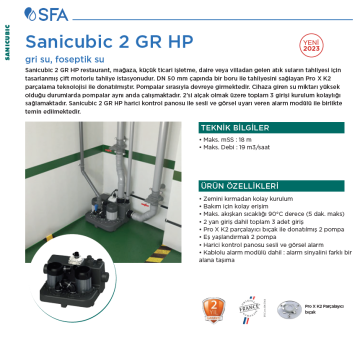 SFA Sanicubic 2 GR HP Çift Pompalı Öğütücülü Atık Su Terfi İstasyonu
