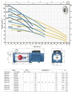 Pedrollo  FCR 200/3 (TRF)   1.5 Hp 380V  Komple Paslanmaz Yatay Kademeli Pompa