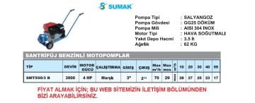 Sumak SMT550/3 B  4Hp 3000 Devir Marşlı Benzinli Santrifüj Motopomp (Giriş: 3'' - Çıkış: 2 1/2) - Fiyat bilgisi için bizi arayınız.