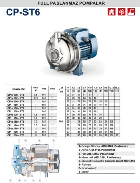 Pedrollo  CPm 150 - ST4    1 Hp 220V  Full Paslanmaz Tek Kademeli Pompa