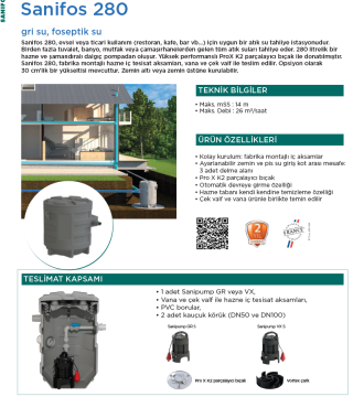 SFA Sanifos 280 1 GR S Atık Su Terfi İstasyonu (280 Litre)
