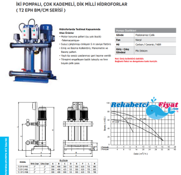 2P EPH C-M66 3HP 380V ÇİFT POMPALI  DİK MİLLİ PAKET HİDROFOR