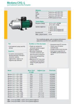 Wilo Medana CH1-L.205-1/E/A/10T  0.55kW 380V  Paslanmaz Gövdeli Yatay Çok Kademeli Santrifüj Pompa