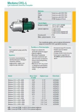 Wilo Medana CH1-L.1005-1/E/E   2.5kW 380V  Paslanmaz Gövdeli Yatay Çok Kademeli Santrifüj Pompa