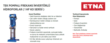 ETNA 1HF KO 25/3-30 4HP Frekans Kontrollü Tek Pompalı  Paket Hidrofor
