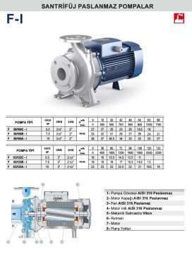 Pedrollo F 50 / 160C-I    5.5Hp 380V  Flanşlı Paslanmaz Santrifüj Pompa
