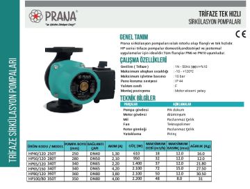 Prana HP 100/80 350T  DN 80  380V  Tek Hızlı Flanşlı Tip Sirkülasyon Pompası