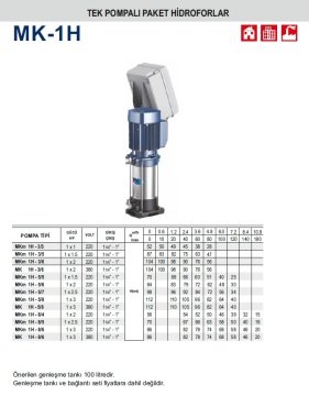 Pedrollo MKm 1H - 3/6    1X2Hp 220V  Tek Pompalı Dikey Milli Paket Hidrofor