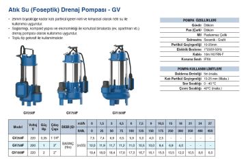 Grandfar GV1500F  2Hp 220V  Döküm Gövdeli  Atık Su Foseptik Drenaj Dalgıç Pompa