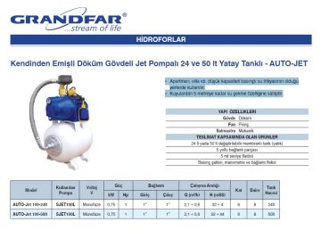 Grandfar AUTO-Jet 100-24lt  1Hp 220V Kendinden Emişli Döküm Gövdeli Jet Pompalı 24 Litre Yatay Tanklı Paket Hidrofor