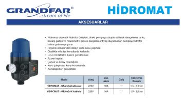 Grandfar HİDROMAT-GFAm3A   -220 VOLT - Kablosuz - Otomatik Basınç Ünitesi (1.5-3.0 Bar çalıştırma basıncı)