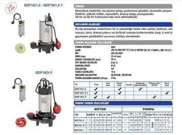 Sumak SDF18/2-Y   1.8Hp 220V  Drenaj Dalgıç Pompa (Az Kirli Su)