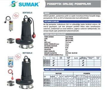 Sumak SDT20/2.5  2.2Hp 380V  Foseptik Dalgıç Pompa
