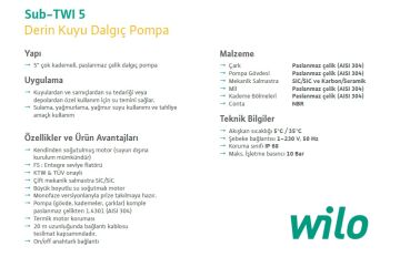 Wilo Sub-TWI 5 507 FS  2Hp 220V  5\'\' Paslanmaz Çelik Keson Kuyu Dalgıç Pompa (Derin Kuyu Dalgıç Pompa)