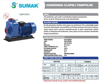 Sumak DSMT750/3   7.5Hp 380V  Kendinden Klapeli Santrifüj Pompa