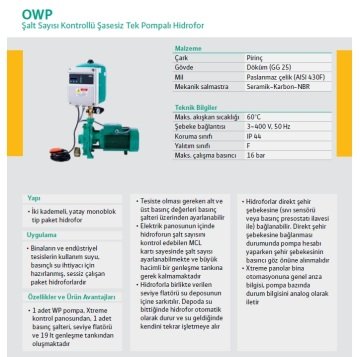 Wilo OWP 204  380V  5.5Hp  İki Kademeli Monoblok Şasesiz Frekans Kontrollü Hidrofor