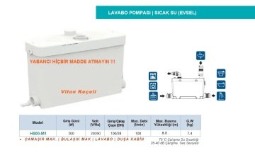 Momentum H500-M1  500W 220V  Lavabo Pompası (Sıcak su, evsel, çamaşır-bulaşık makinesi, lavabo, duşakabin)