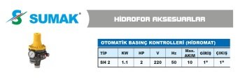 SUMAK SH 2 TİP  2Hp 220V OTOMATİK BASINÇ KONTROL CİHAZI (HİDROMAT)