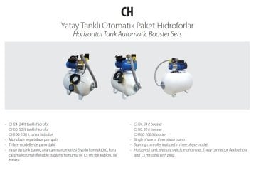 Aquastrong  CH 50 WJ 80      0.8Hp 220V   50 Litre  Yatık Tanklı Jet Paket Hidrofor