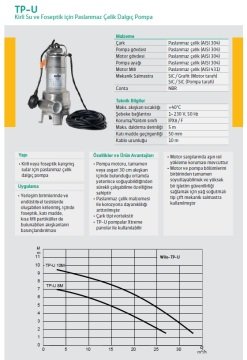 Wilo TP-U 10M   1Hp 220V Komple Paslanmaz Çelik Kirli Su ve Foseptik Dalgıç Pompa