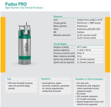WİLO Padus PRO M08/T060-540 380V  8.1 Hp  Ağır Hizmet Tipi Kirli Su Drenaj Pompa