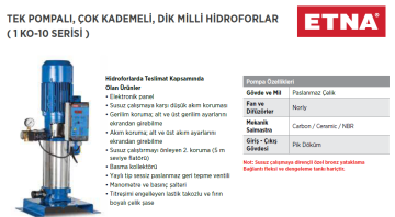 Etna 1 KO 10/7-30 4hp 380v Tek Pompalı Çok Kademeli Paket Hidrofor