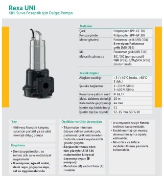 Wilo REXA UNI V05/M06-523/A   0.81Hp 220V  Kirli Su Foseptik Dalgıç Pompa
