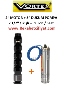 VORTEX C-04 4HP 380V 4'' Motorulu + 5'' Döküm Gövdeli Derin Kuyu Dalgıç Pompa